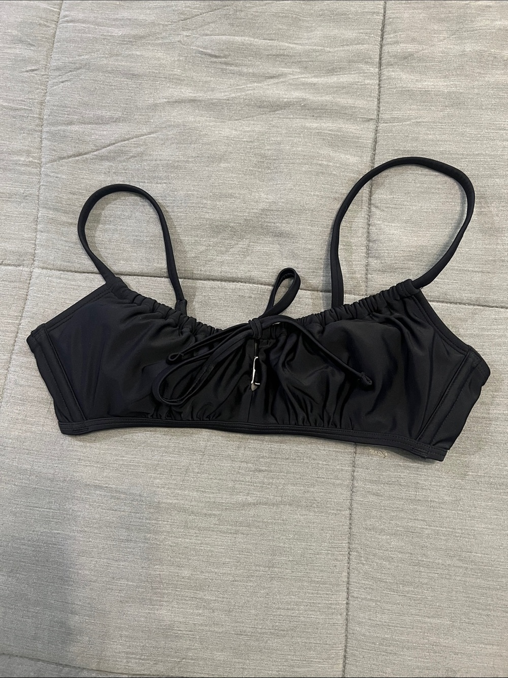Xhilaration Black Ruched Triangle Bikini Top with Thin Straps